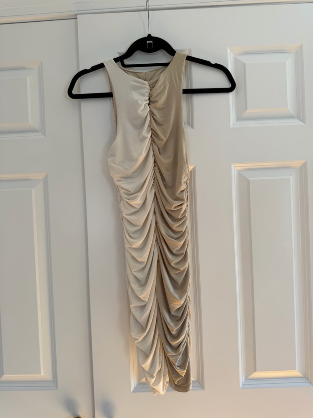 Abercrombie & Fitch Ruched Cream Midi Dress